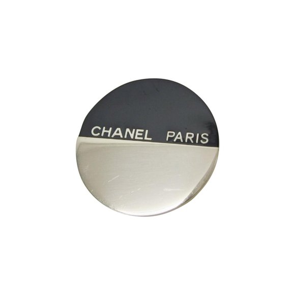 Chanel 00a Black x Silver Round Pin Brooch CC Logo - Picture 1 of 12